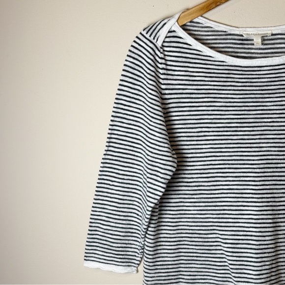 Eileen Fisher Organic Cotton Linen Blend Black and White Stripe Knit Top Size PM - Picture 4 of 6